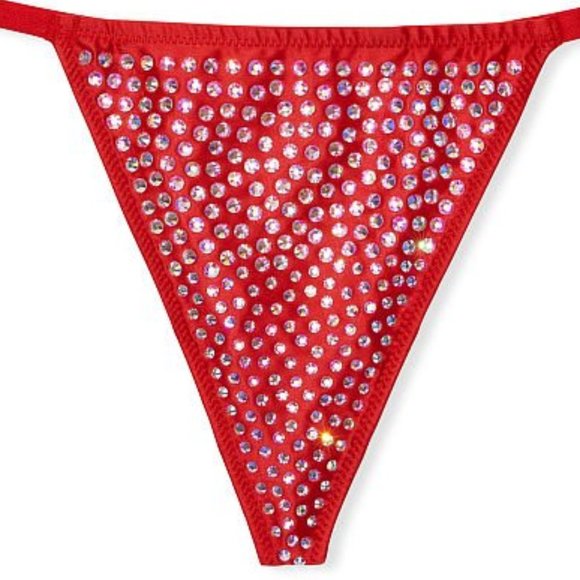 Last Large! VS L Subtle Shine V-String Panty Red Embellished So Sexy! Thong NWT - Picture 8 of 13